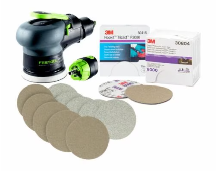 Masina polishat Ø 75 mm - Kit masina de polisat pneumatica, Festool LEX 3 77/2.5, orbitare 2.5 mm, + consumabile, diametru Ø 77 mm
