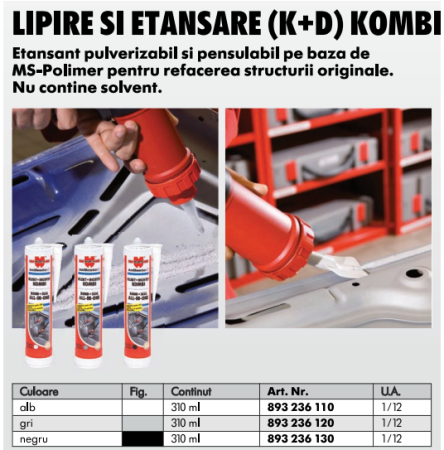 Mastic polimer pulverizabil, Wurth KLEBT+ MS-Polimer, alb / gri / negru, pentru pistol pneumatic, gramaj 290 ml [1]