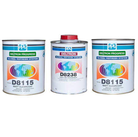 2. CONSUMABILE - Pachet lac auto mat, PPG D8115 Matt Clearcoat System, cantitate 2 litri lac si 1 litru intaritor