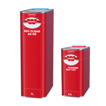 Lac auto HS - Pachet lac auto, Wanda 860 Clear AS HS, cantiate 1 litru lac + 0.5 litri intaritor, contine intaritor
