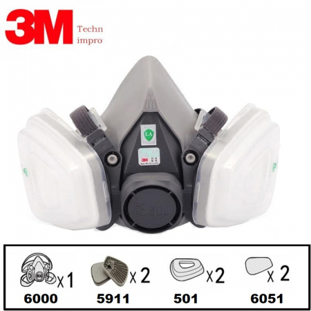 Pachet masca protectie profesionala 3M™ 6000 Series cu filtre A2 si prefiltre P2 incluse (pachet complet) [6]
