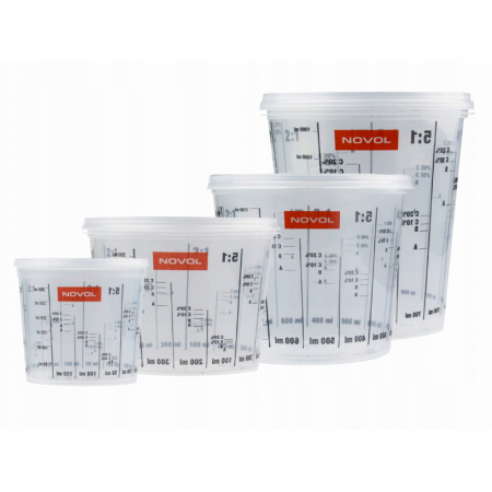 2. CONSUMABILE - Pahare gradate, Novol MIXING CUPS, pentru vopsea, cani de mixare + capace, diferite marimi