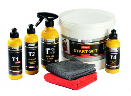 2. CONSUMABILE - Set polisare auto, Brayt Start Set Strong, pasta abraziva, ceara luciu, protectie luciu si lavete