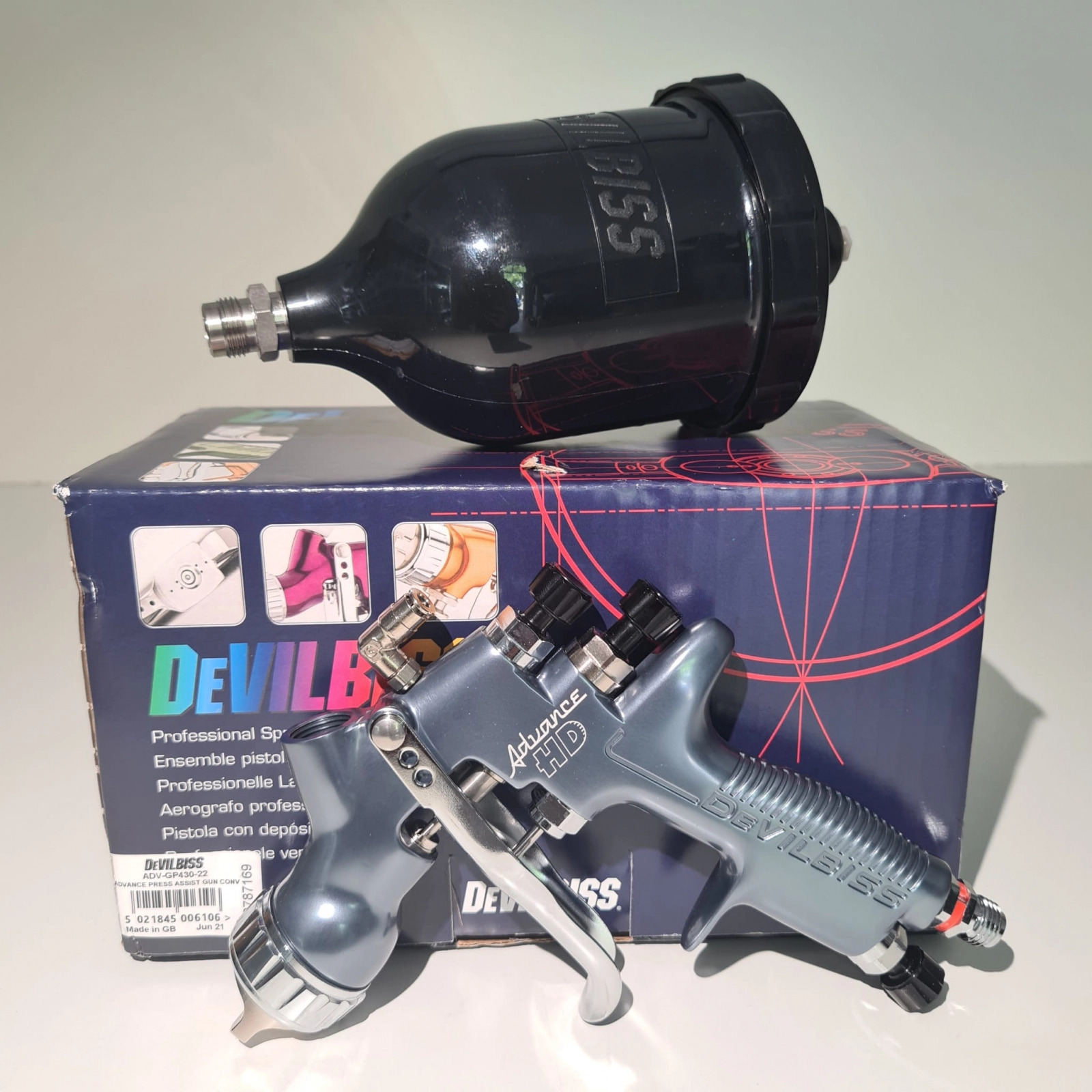 Pistol de vopsit, DeVilbiss Advance HD Conventional, consum aer de la 339 l/min, cana sus presurizata 600 ml, duza la alegere [6]