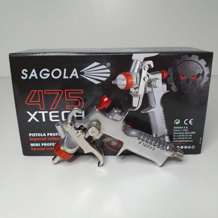 Pistol de vopsit pentru retus, Sagola Spray Gun 475 XTECH R5, cupa plastic 125 ml, duza 0.5 mm, consum aer 100 l/min [10]