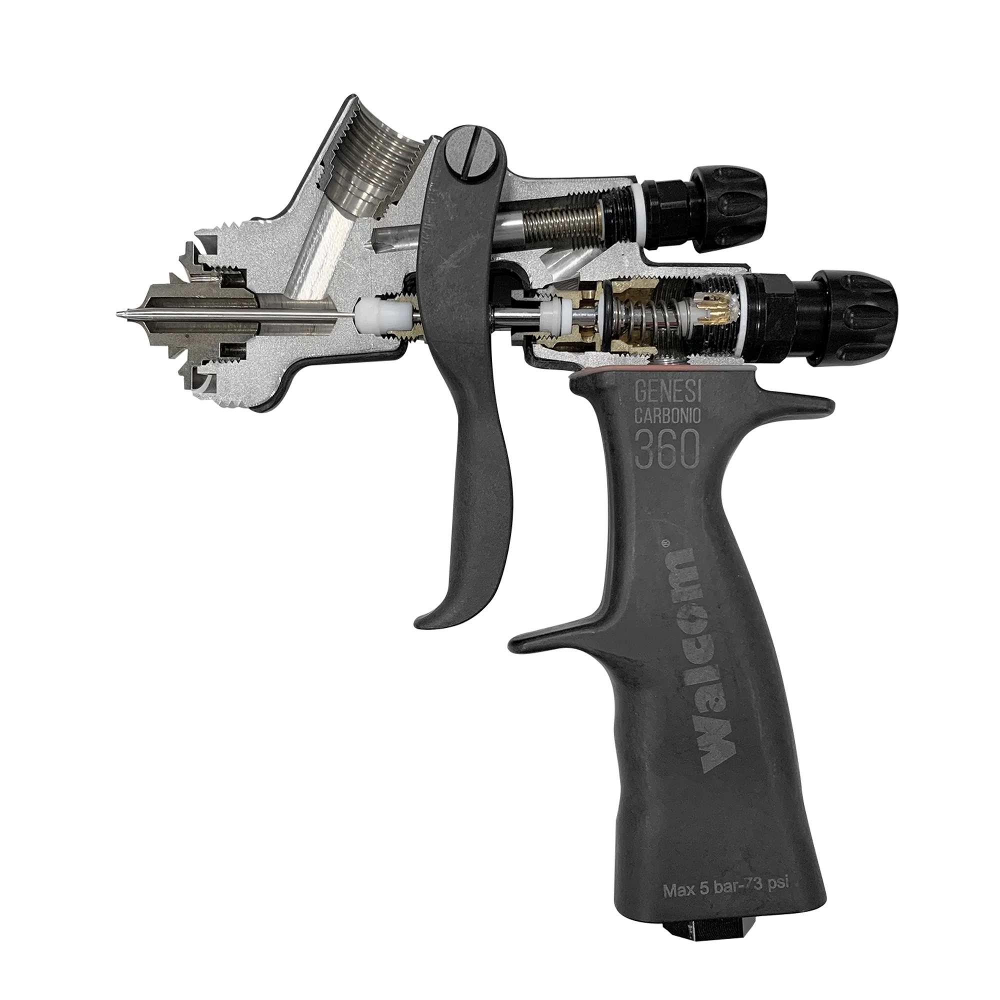 Pistol de vopsit pentru retus, Walcom EGO Carbonio 190 HALO, consum aer 145 - 190 l/min, cana 80 si 180 ml, duza la alegere [1]