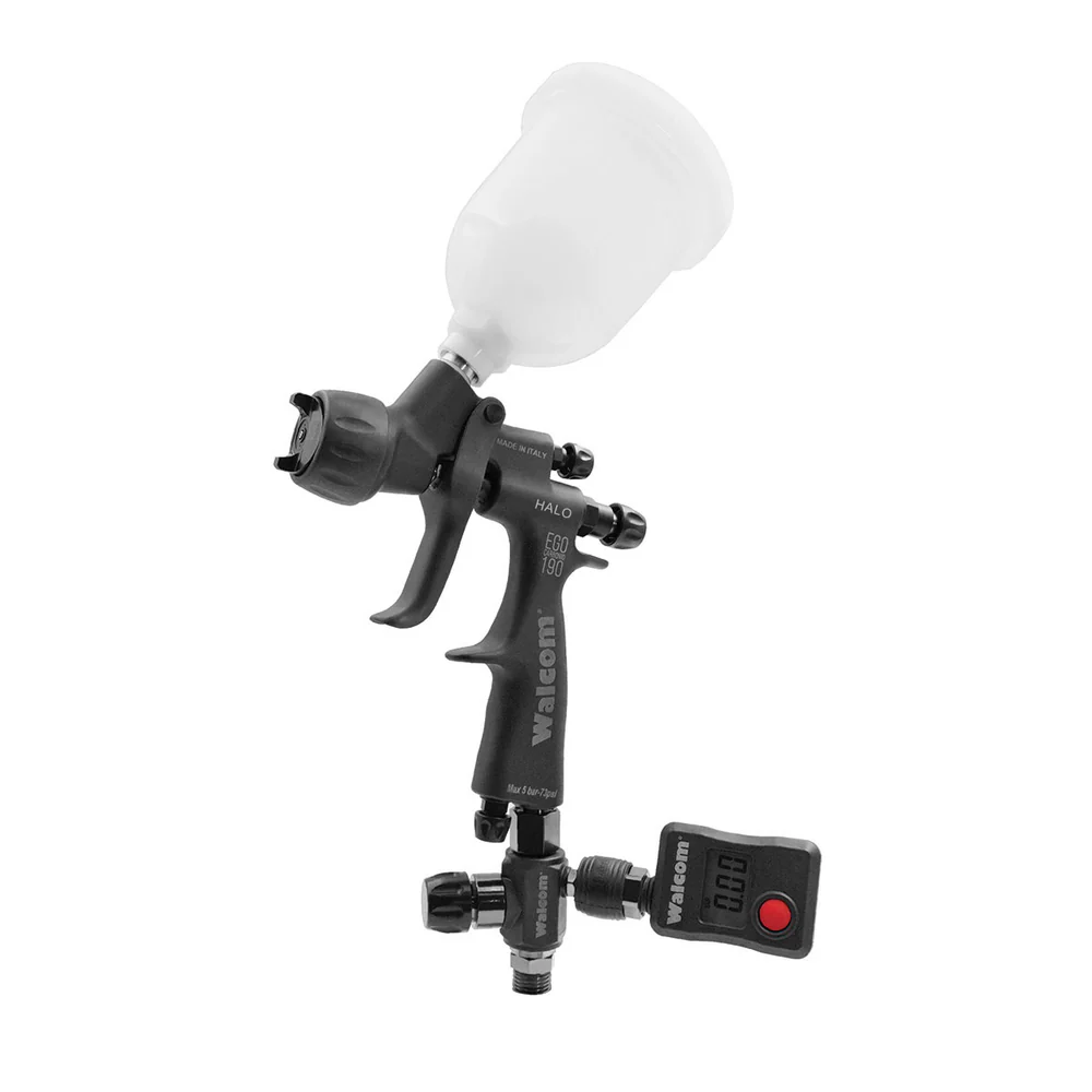 Pistoale retus - Pistol de vopsit pentru retus, Walcom EGO Carbonio 190 HALO, consum aer 145 - 190 l/min, cana 80 si 180 ml, duza la alegere