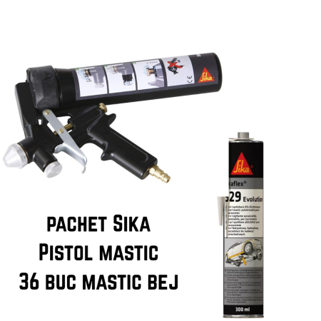 Mastic etansare - Pachet pistol + mastic, Sika Spraygun Airpressure, profesional pentru pulverizat masticuri in cartuse + 36 buc mastic 529 Evolution