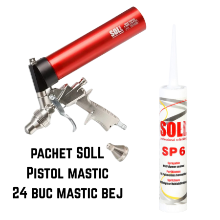 2. CONSUMABILE - Pachet pistol + mastic, Soll SPG, profesional pentru pulverizat masticu polimer in cartuse + 24 buc mastic Soll SP6