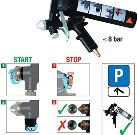 Pachet pistol + mastic, Sika Spraygun Airpressure, profesional pentru pulverizat masticuri in cartuse + 36 buc mastic 529 Evolution [2]