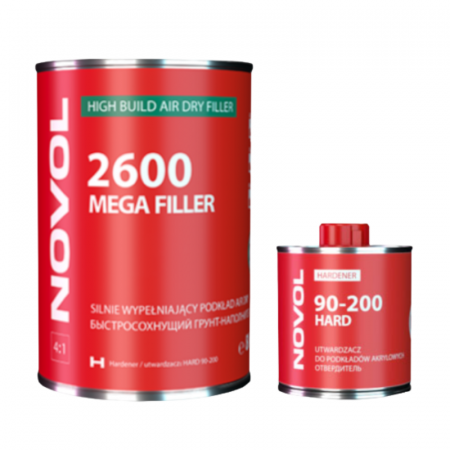 Filler - Primer / Filler acrilic, Novol 2600 Mega, culoare alb / gri / negru, gramaj 0.8 litri + intaritor 0.2 litri