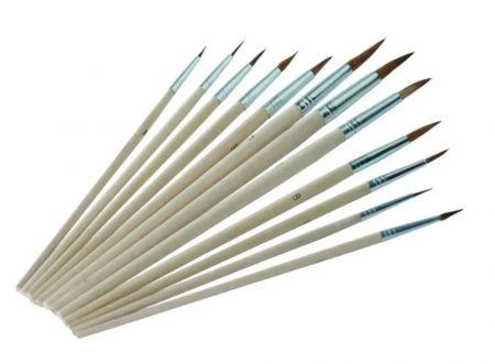 Diverse - Set 12 pensule pentru retus, Troton 3552, perie din plastic, maner din lemn, diferite latimi