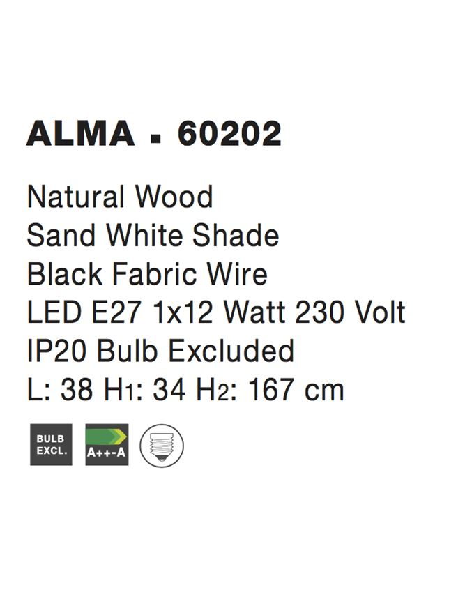 ALMA lampadar - 60202 - Natural Wood Sand White Shade Black Fabric Wire [4]