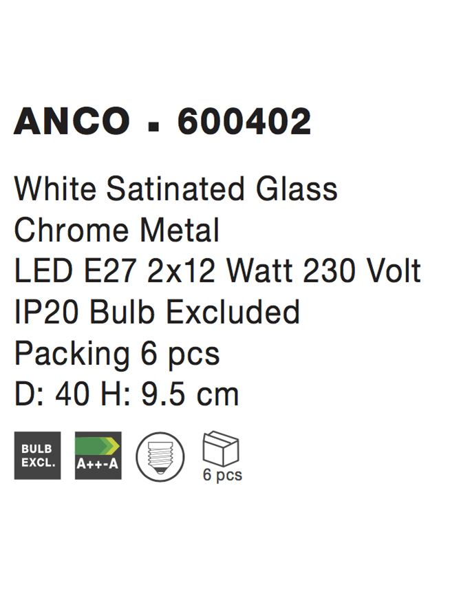 ANCO plafoniera - 600402 - White Satinated Glass Chrome Metal [5]