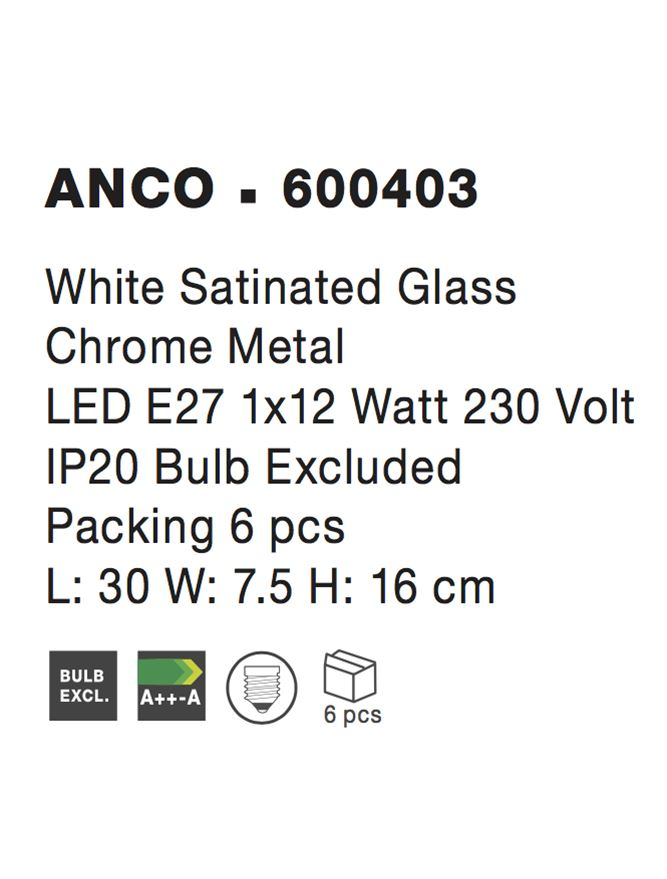 ANCO plafoniera - 600403 - White Satinated Glass Chrome Metal [4]