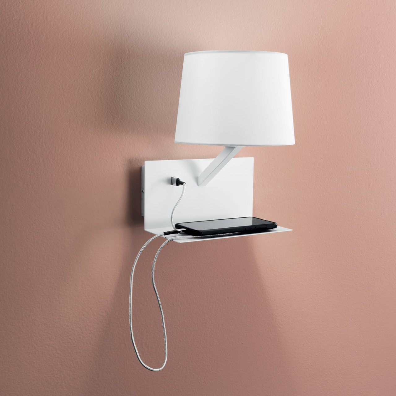 APPLIQUE CIAK BIANCA CON USB 2A USB 2A 1XE27 23X22,5X31CM [2]