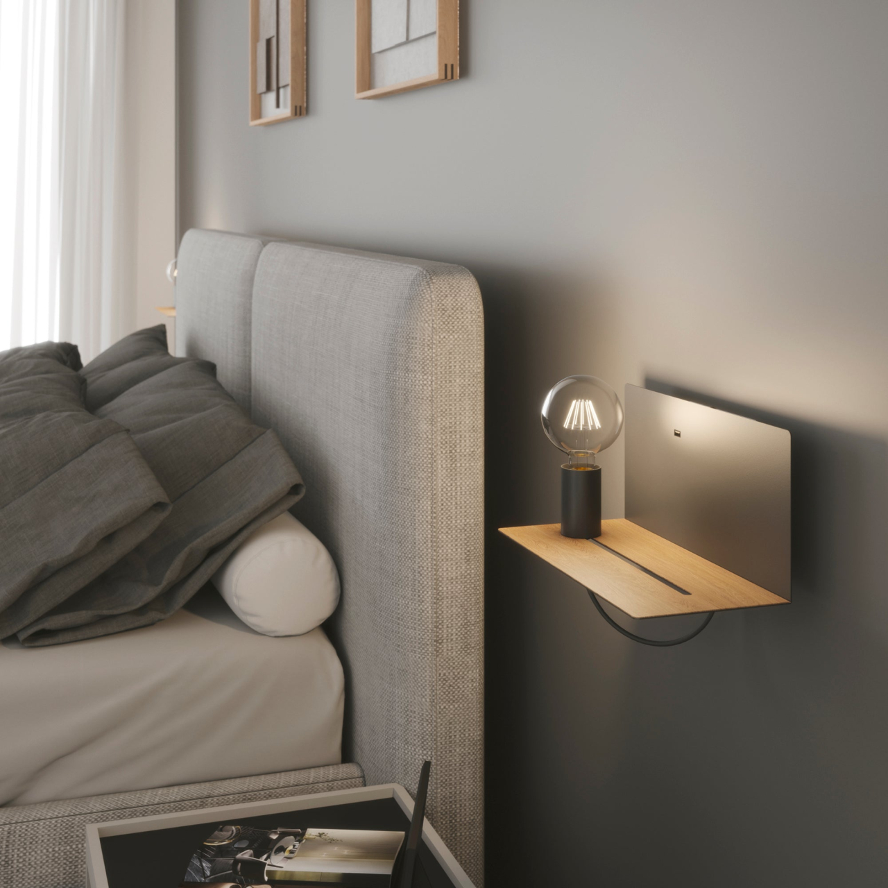 APPLIQUE FLASH NERA CON MENSOLA E USB 2A USB 1XE27 33X18X15CM [3]