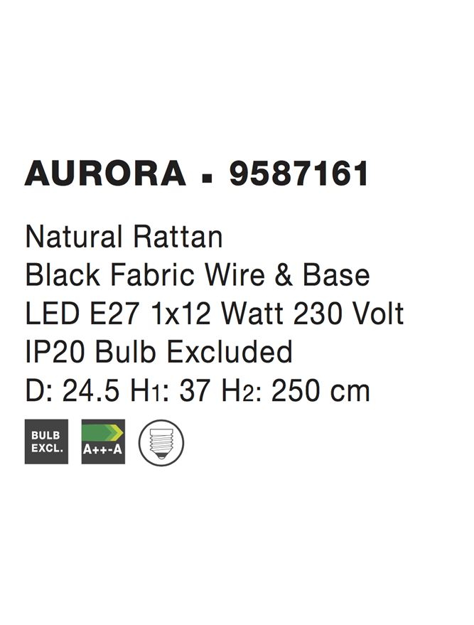 AURORA suspensie SP1 - 9587161 - Natural Ratan Black Fabric Wire & Base [9]