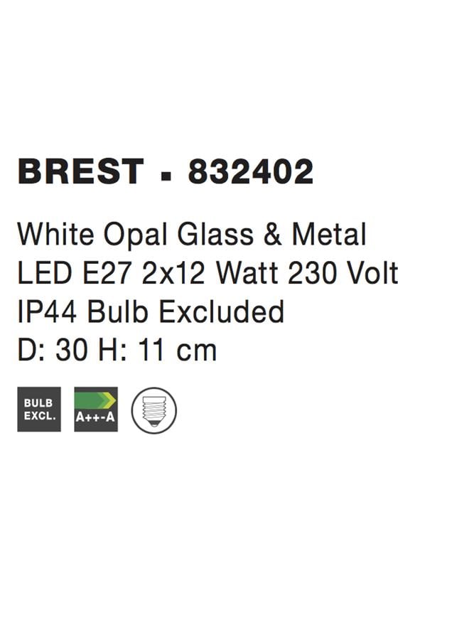 BREST plafoniera - 832402 - White Opal Glass & Metal [4]