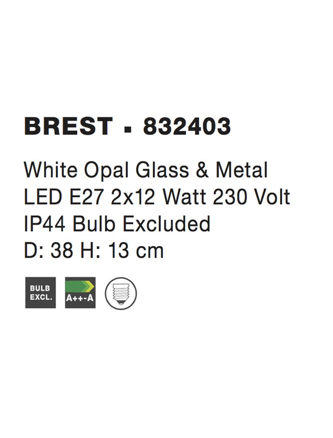 BREST plafoniera - 832403 - White Opal Glass & Metal [4]
