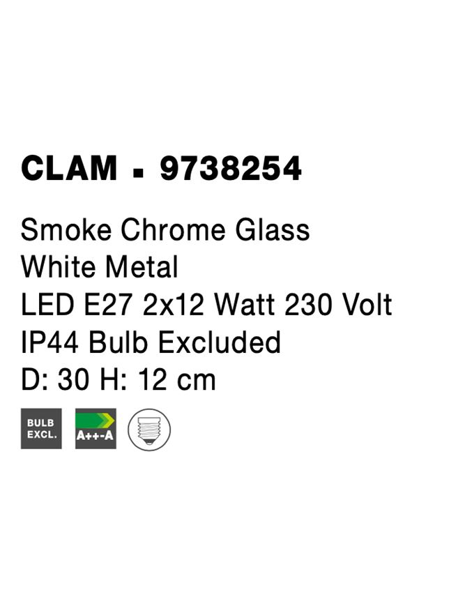 CLAM plafoniera - 9738254 - Smoke Chrome Glass White Metal [9]