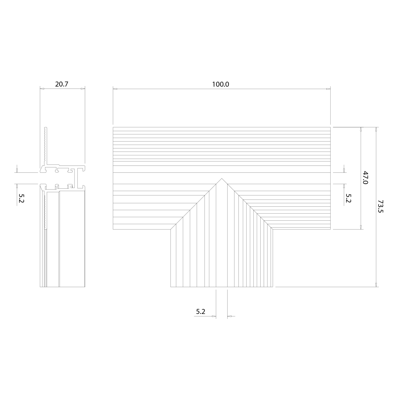 Flush-mounted corner T magnetic track 5mm (incastrat) [4]
