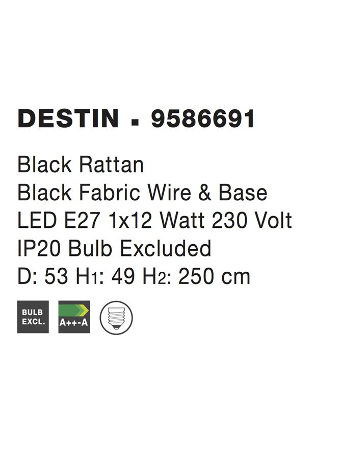 DESTIN suspensie SP1 - 9586691 - Black Rattan Black Fabric Wire & Base [4]
