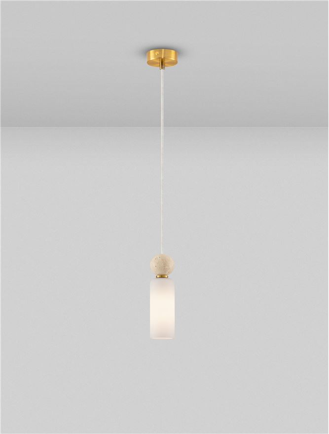 Filomena SP1 - Stone Travertine & Opal Glass Glossy Brushed Gold Metal Base - Suspensie [4]