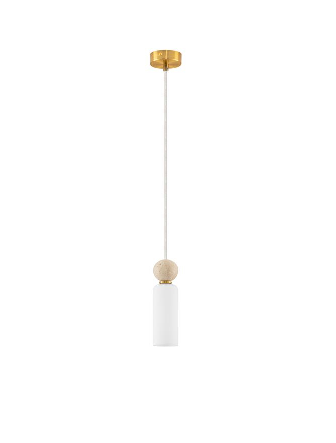 Filomena SP1 - Stone Travertine & Opal Glass Glossy Brushed Gold Metal Base - Suspensie [2]