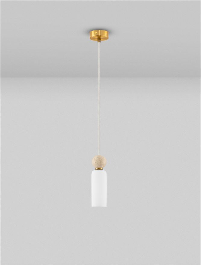 Filomena SP1 - Stone Travertine & Opal Glass Glossy Brushed Gold Metal Base - Suspensie [3]