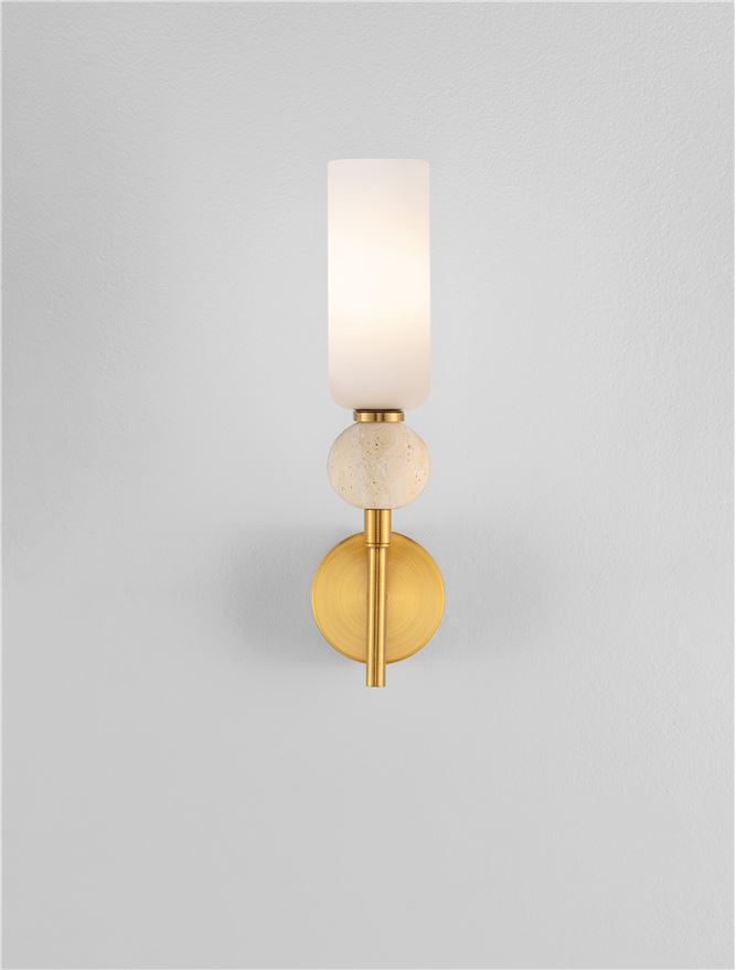 Filomena AP1 - Stone Travertine & Opal Glass Glossy Brushed Gold Metal Base - Aplica [7]