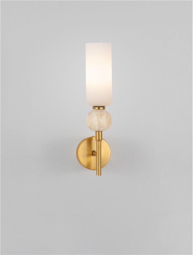 Filomena AP1 - Stone Travertine & Opal Glass Glossy Brushed Gold Metal Base - Aplica [4]