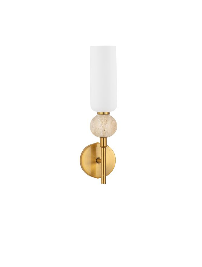 Filomena AP1 - Stone Travertine & Opal Glass Glossy Brushed Gold Metal Base - Aplica [2]