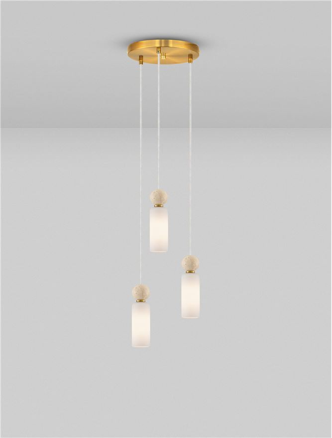 Filomena SP3 - Stone Travertine & Opal Glass Glossy Brushed Gold Metal Base - Suspensie [4]