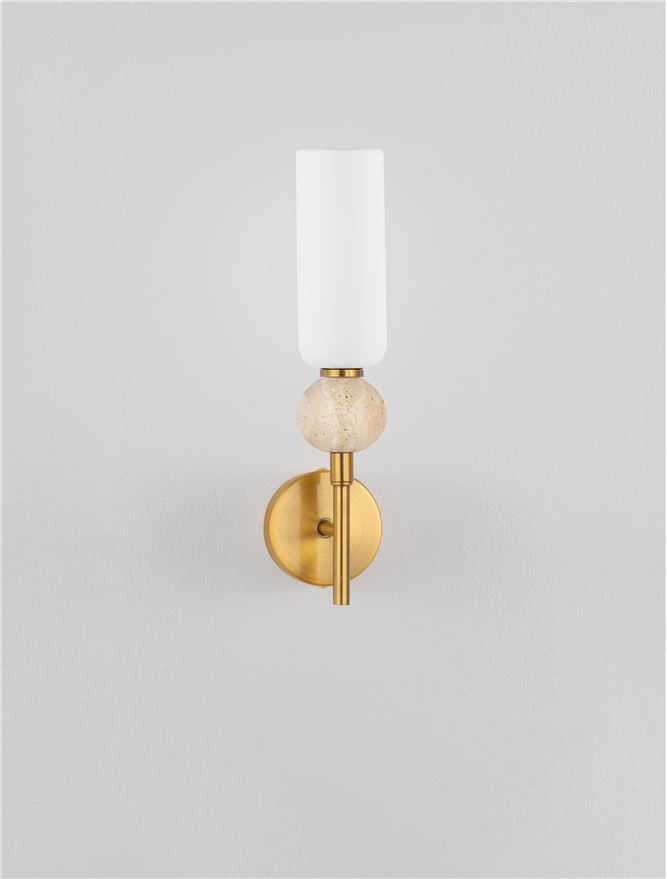 Filomena AP1 - Stone Travertine & Opal Glass Glossy Brushed Gold Metal Base - Aplica [3]