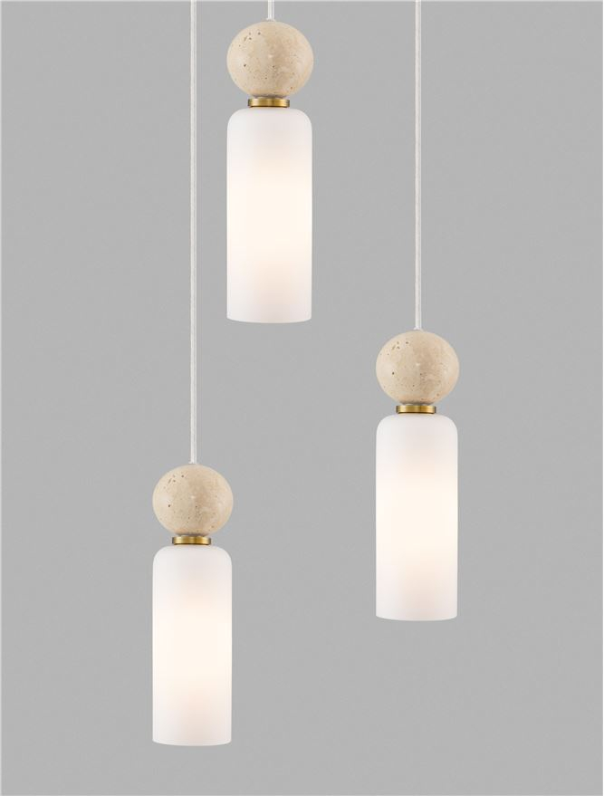 Filomena SP3 - Stone Travertine & Opal Glass Glossy Brushed Gold Metal Base - Suspensie [2]