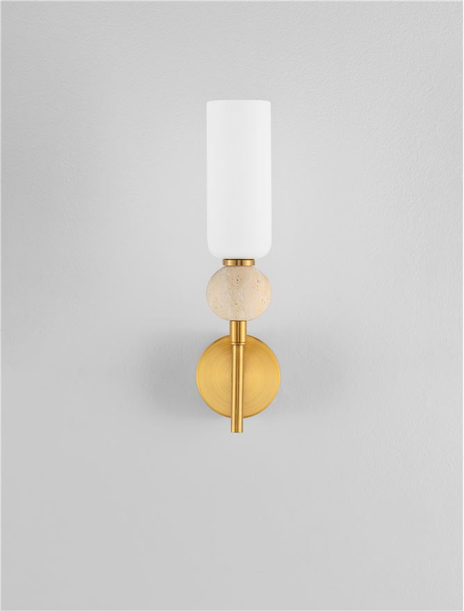 Filomena AP1 - Stone Travertine & Opal Glass Glossy Brushed Gold Metal Base - Aplica [6]