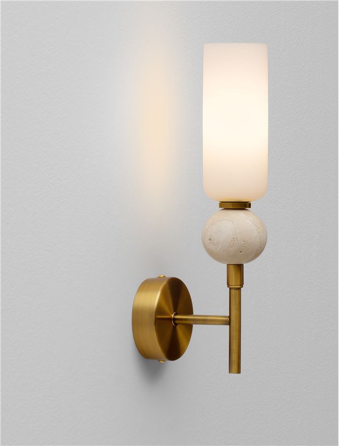 Filomena AP1 - Stone Travertine & Opal Glass Glossy Brushed Gold Metal Base - Aplica [8]