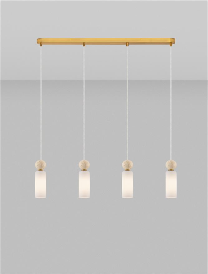 Filomena SP4 - Stone Travertine & Opal Glass Glossy Brushed Gold Metal Base - Suspensie [4]