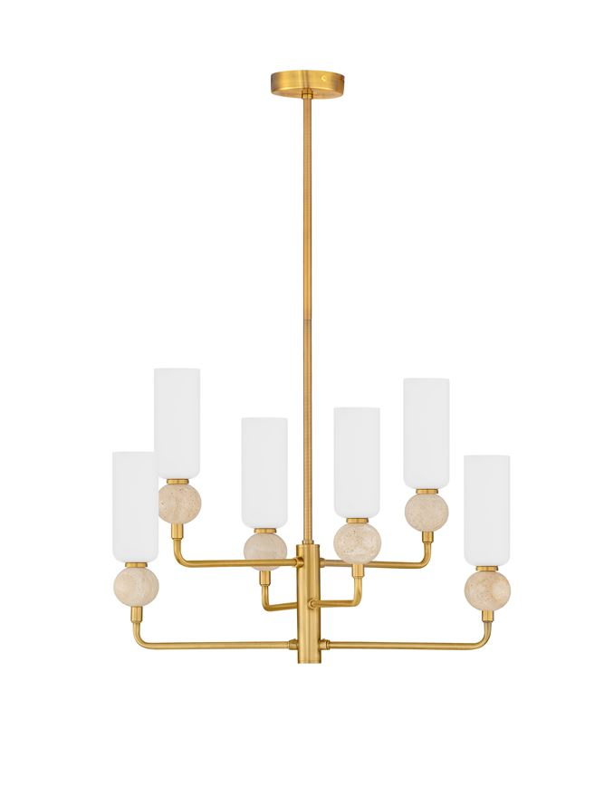 Filomena SP6 - Stone Travertine & Opal Glass Glossy Brushed Gold Metal Base - Suspensie [2]