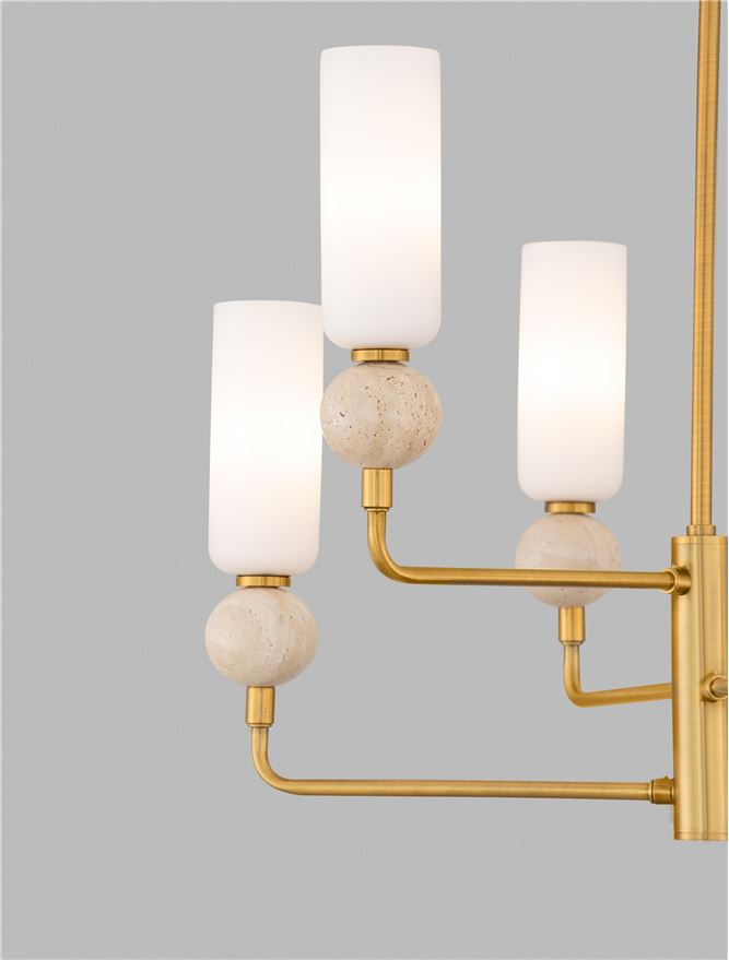 Filomena SP6 - Stone Travertine & Opal Glass Glossy Brushed Gold Metal Base - Suspensie [5]