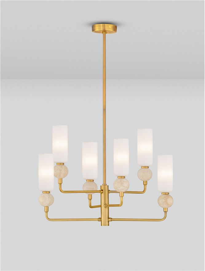 Filomena SP6 - Stone Travertine & Opal Glass Glossy Brushed Gold Metal Base - Suspensie [4]