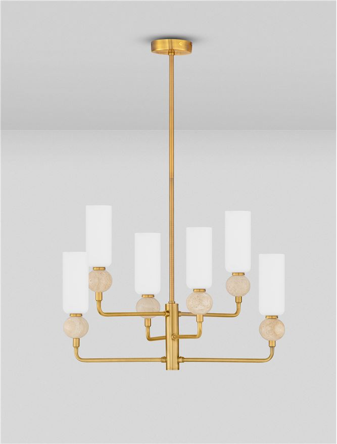 Filomena SP6 - Stone Travertine & Opal Glass Glossy Brushed Gold Metal Base - Suspensie [3]