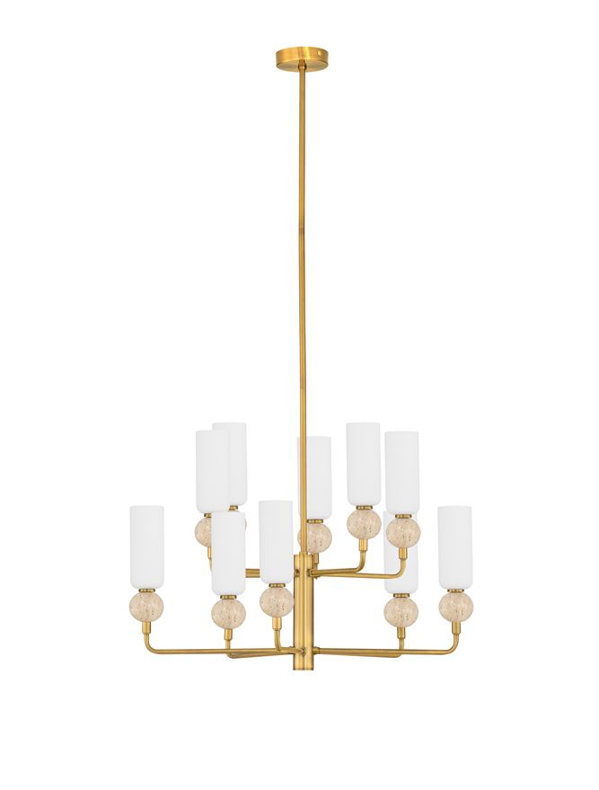 Filomena SP10 - Stone Travertine & Opal Glass Glossy Brushed Gold Metal Base - Suspensie [2]