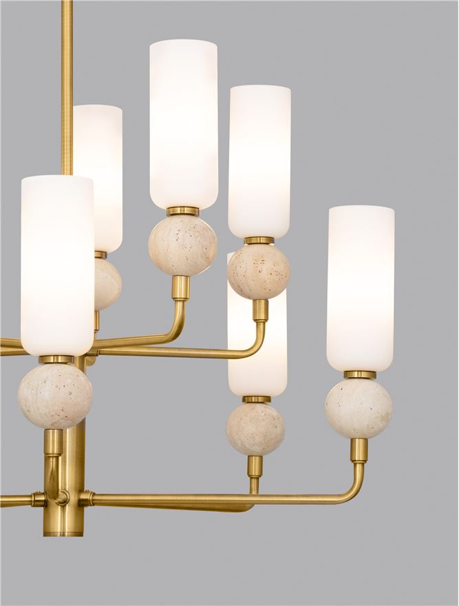 Filomena SP10 - Stone Travertine & Opal Glass Glossy Brushed Gold Metal Base - Suspensie [5]
