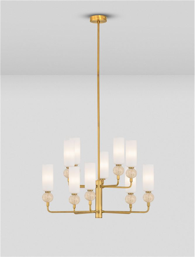 Filomena SP10 - Stone Travertine & Opal Glass Glossy Brushed Gold Metal Base - Suspensie [4]
