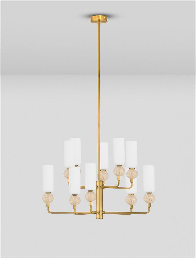 Filomena SP10 - Stone Travertine & Opal Glass Glossy Brushed Gold Metal Base - Suspensie [3]