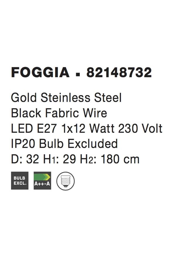 FOGGIA suspensie SP1 - 82148732 - Stainless Steel Gold Black Fabric Wire [5]