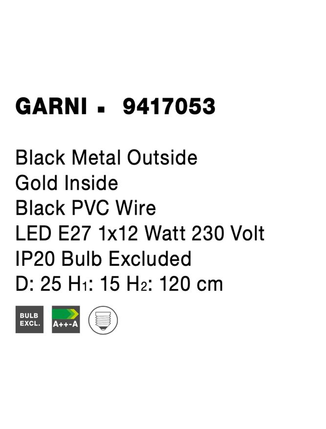 GARNI suspensie SP1 - 9417053 - Black Metal Outside & Gold Inside, Black PVC Wire [6]