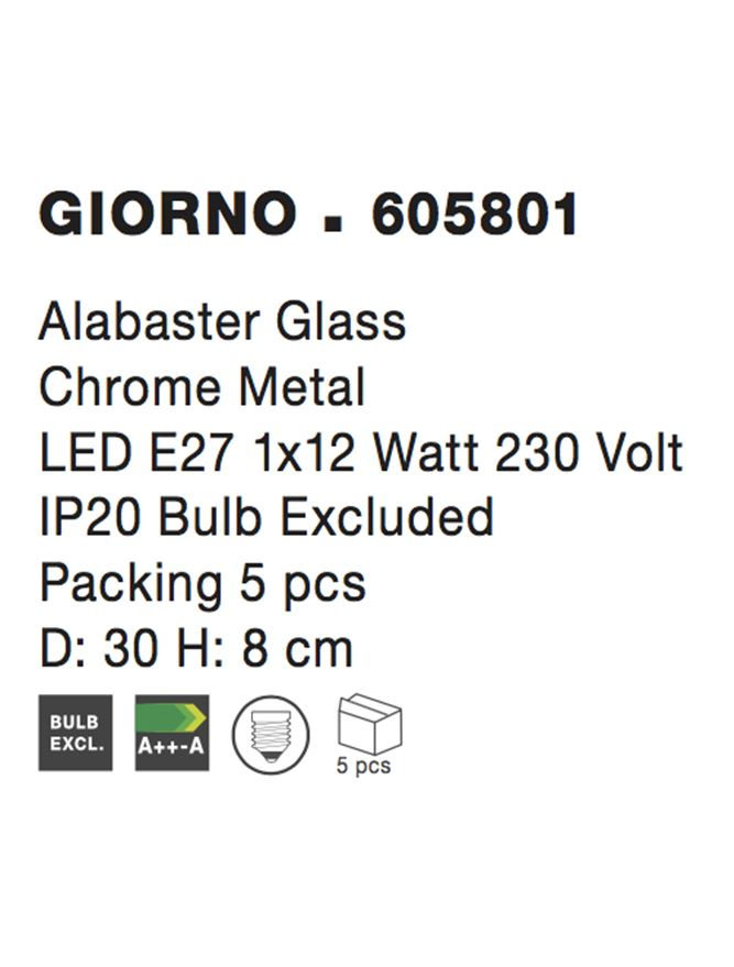 GIORNO plafoniera - 605801 - Alabaster Glass Chrome Metal [3]